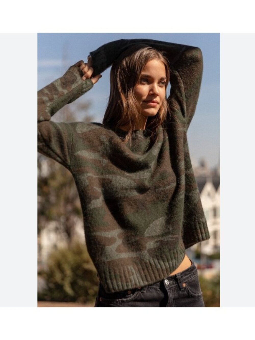 Rails Perci Jungle Camo Sweater Womens XS Green Camouflage Crewneck Pullover